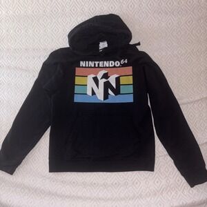 Nintendo 64 Black Pullover Graphic Hoodie Size Small Logo Port & Company